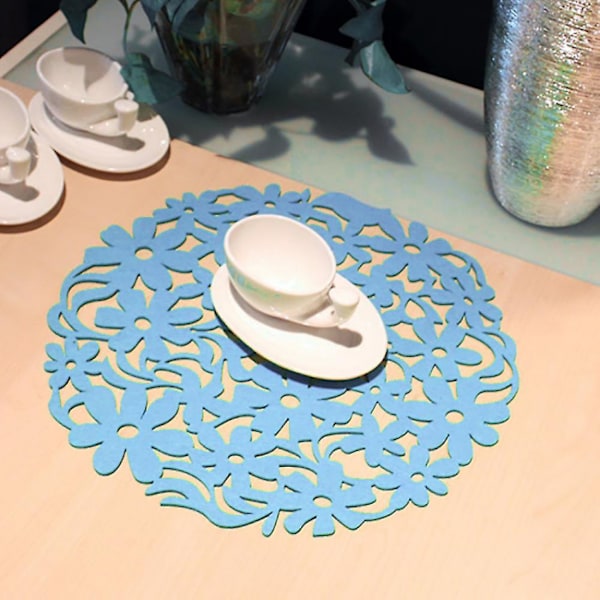 Blå 30x30cm Rund laser skuren blomma Design Filt Underlägg Kök