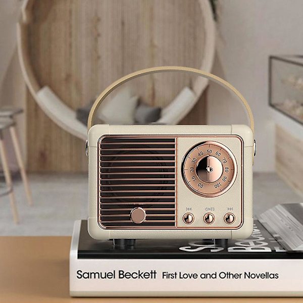 Retro Bluetooth-højttaler i gammeldags klassisk stil med stærk basforstærkning, høj lydstyrke, Bluetooth-trådløs forbindelse, hvid