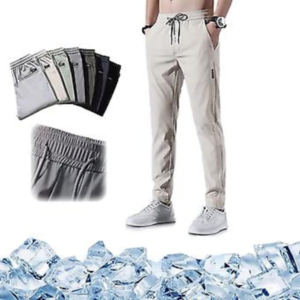 Männs Snabbtorkande Stretchbyxor - Enfärgad, Midjehöjd, Lös Passform (2XL mörkgrå)