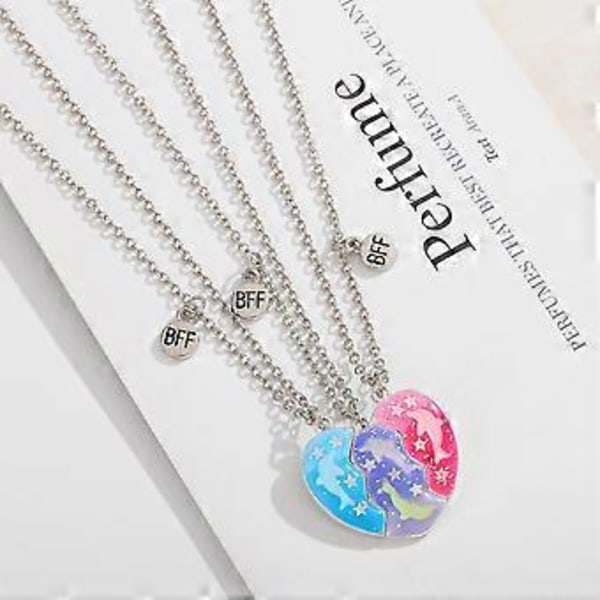 3-delat Silverkedja Halsband för Kvinnor, Bästa Vänner Halsband för 3 Flickor, Delfin Stjärna Halsband BFF Separerbart Hjärta Hänge för Syster Vän Födelsedag