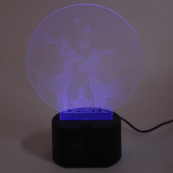 LED Nattlampa Väckarklocka 3D Älgdesign Färgglad Dimningsfunktion 9 Ringsignaler Akryl Nattlampa Väckarklocka
