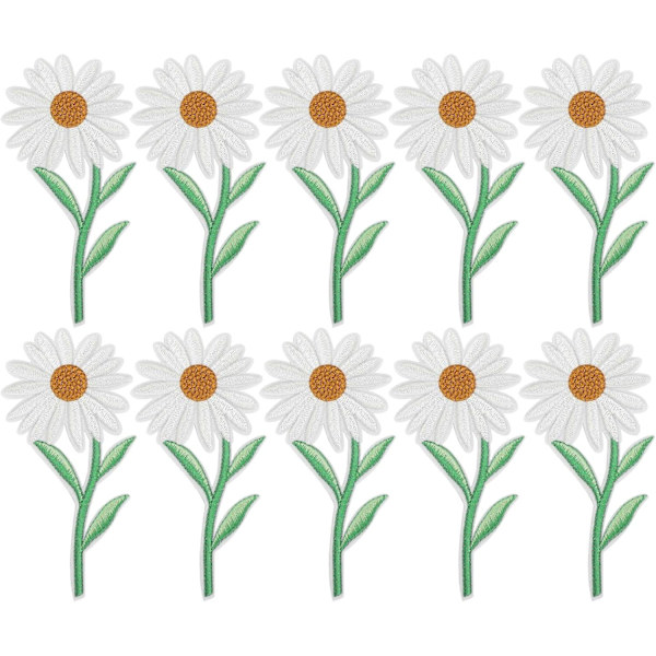 10 stk. blomsterlapper, broderede hvide tusindfryd stryge på lapper til tøj