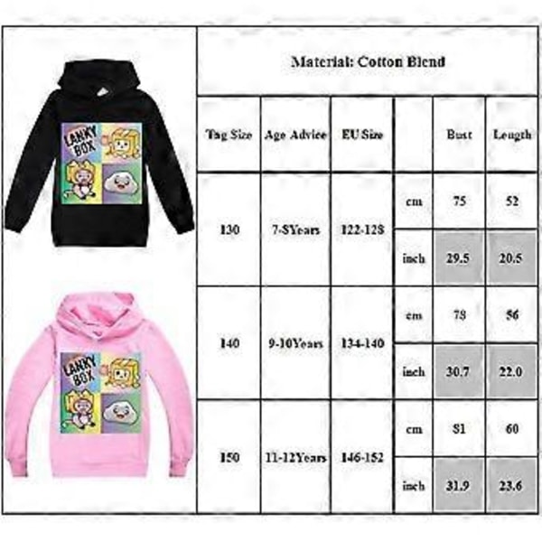 Børn Drenge Piger LANKYBOX Trykt Langærmet Hoodies Trøje Toppe Efterår Hættetrøje Udendørs Sweatshirt (11-12 År Sort)