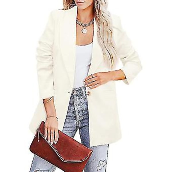 Dame Dobbeltradet Blazer Kontordame Løs Klassisk Frakke Jakkesæt Dame Chic Overtøj Outfits Femme Mode Blazer (XL Hvid)