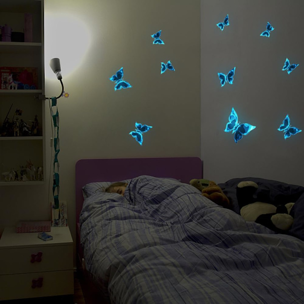 12 st 3D Luminous Fjärilsväggdekaler Barnrum Vägg Tak