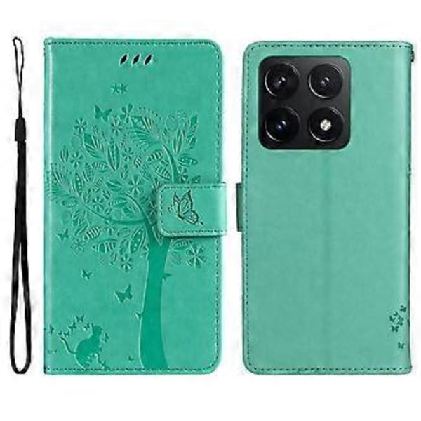 KT Imprinting Flower Series-3 Xiaomi 14T -kotelolle, Kissanpuu-kuvioinen Käännettävä Nahkainen Puhelinkotelo (Tyyli B)