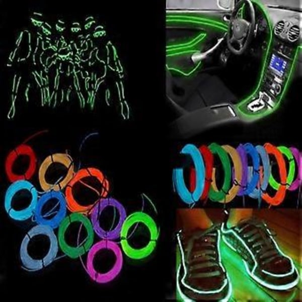 Batteridriven Neon LED-ljus Glow EL Wire String Strip Bilfest Dekoration (Rosa)