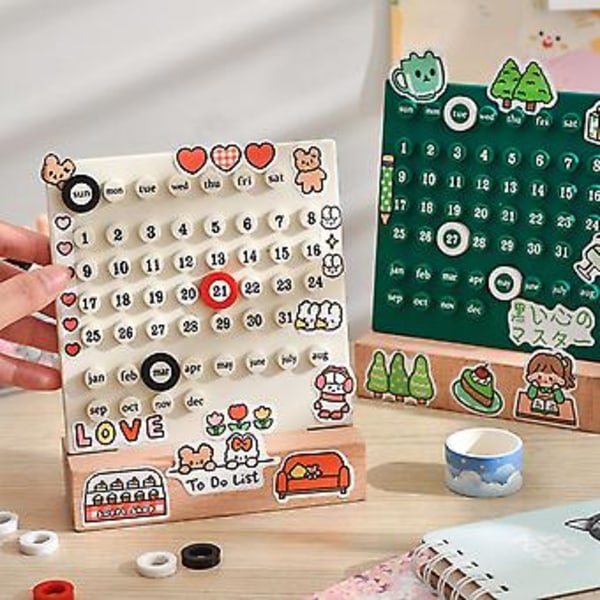 Kreativitets Trærunde Ringe Kalender DIY Personlig Ferrule Kalender Ornament til Hjem Soveværelse (Rød)