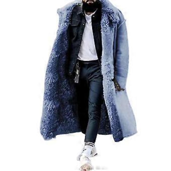 Herrarnas Tjocka Päls Vinterjacka Medellång Plus Storlek Design Ytterkläder Perfekt Present För Extrema Vintrar - JA(XXXL Blå)