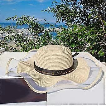 Strandhat til kvinder, moderigtige store bredskyggede visirhatte håndlavet floppy solhat (beige)