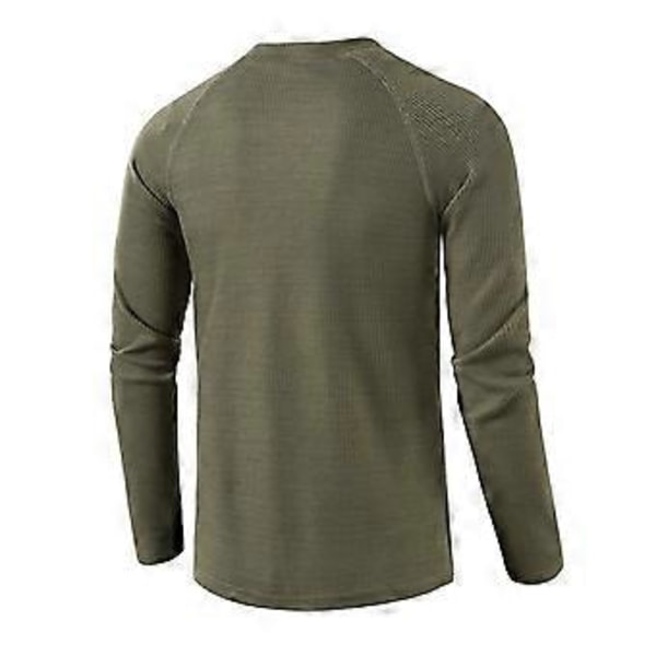 Waffle Henley-skjorte for menn, rund hals, langermet T-skjorte, ensfarget, fritidsklær, komfortabel høst- og vintergenser (L lys blå)