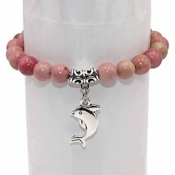 Grossist Naturstenspärlor Delfin Tigeröga Agater Mala Pärlor Armband Bangles Charm För Kvinnor Män Yoga Armband Femme Present (Rosagat)