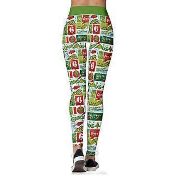 Høyt liv juleleggings for kvinner med striper, The Grinch snøflak trykte bukser (S C)