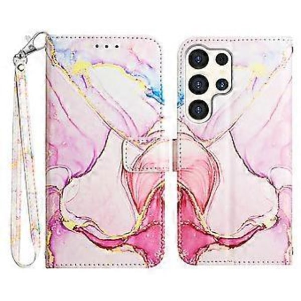 Til Samsung Galaxy S24 Ultra Cover med Rem Marmor Mønster Læder Telefon Cover Kortholder (Rose Gold LS005)