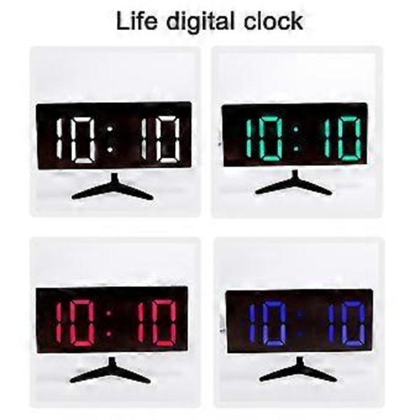 6,7-tums LED-display Spegelklocka, 3 separata alarm, Ljuskänslig sensor för automatisk dimning, Elegant design, Komplett med datum, temperatur och USB