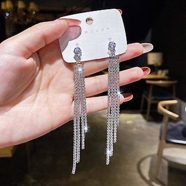 Inlaid Zircon Silver Colour Long Tassel Earrings Women&#39;s 2023 New Personality Fashion Earrings Wedding Jewelry Birthday Gifts-ed298-s ( ED182-2)