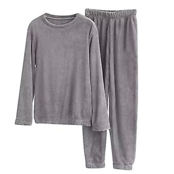 Dam Sweatshirts Set i Solid Färg Mjuk & Varm Korall Fleece Pyjamas Elastisk Hem & Midja Lång (XL Grå)