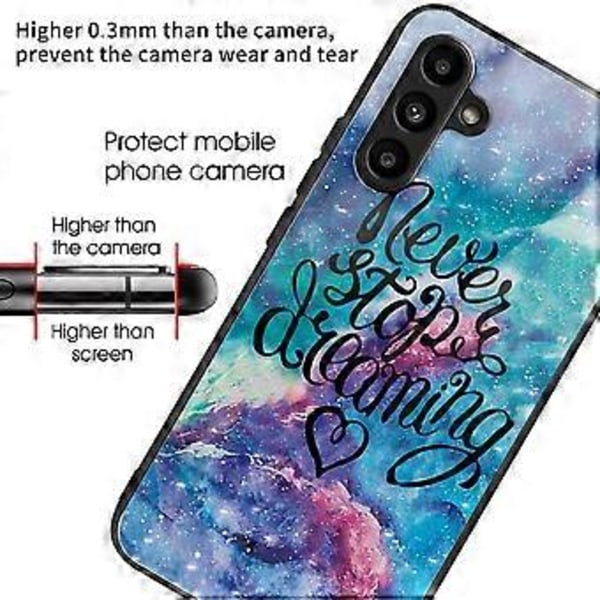 Til Samsung Galaxy A15 4G/5G Etui Hærdet Glas Telefon Cover med Mønster Design (Never Stop Dreaming)