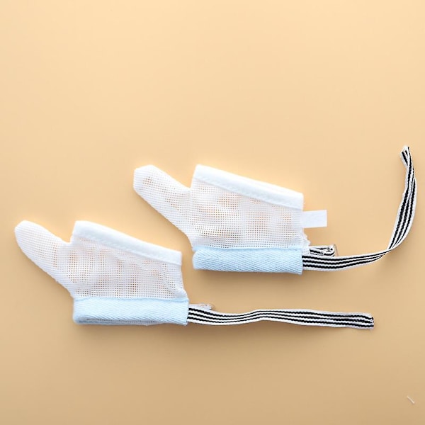 2 par Stop Baby Tommel Sutte Finger Guard Ingen Scratch Handsker Åndbar Finger Tommel Beskyttere（L Blå）
