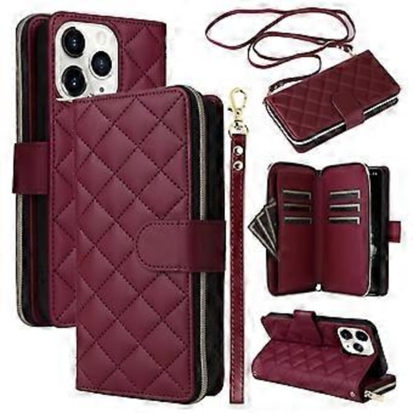 Til iPhone 11 Pro Etui Rhombus PU Læder Flip Telefon Cover Lynlås Pung (Style D)