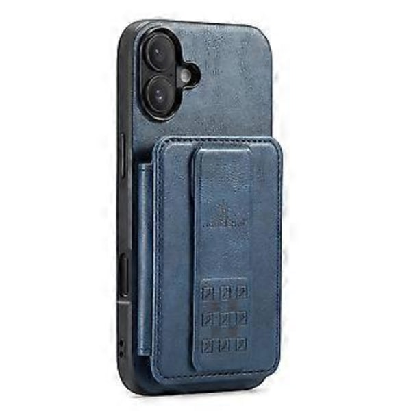 FIERRE SHANN 024 Tyyli iPhone 16 -kotelolle Korttipidike Jalusta Vahamainen Nahka+TPU Puhelinkuori (Tyyli D)