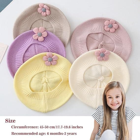 Babyhatt höst och vinter flicka söt blomma basker barn ullmössa