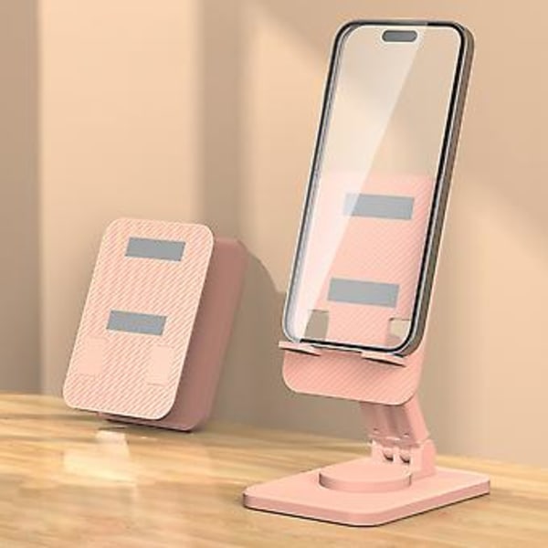 360 astetta kääntyvä matkapuhelimen ja tabletin jalusta, pöytämalli, kannettava ja kokoontaitettava (pinkki)