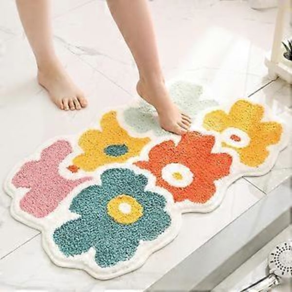 Blomstrete Baderomsmatte Superabsorberende og Tykk Mikrofiber Sklisikker Badematte Maskinvaskbar og Røff Badekarpett for Baderom, Soverom og Stue