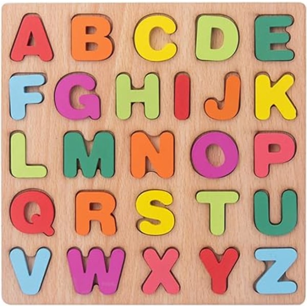 1 stk træalfabetpuslespil, legetøjsalfabet, ABC-alfabet, 3D tre-