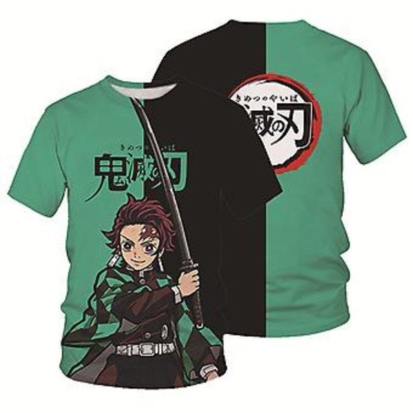 Unisex Demon Slayer T-shirt med tryckta tecknade figurer - Casual kortärmad topp, present (M Kamado Tanjiro)