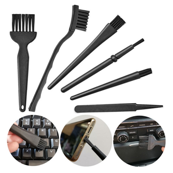 6 in 1 Keyboard Brush Set Electronic Dust Cleaning Brushes Plastic Bla