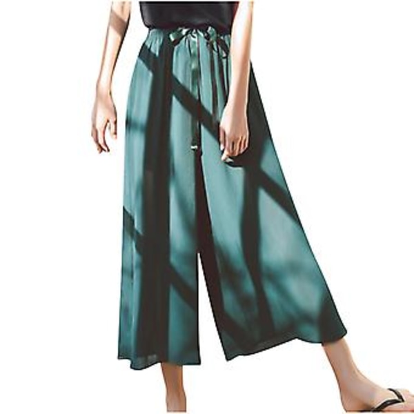 Dame Chiffon Vidbenet Bukser Store Løse Temperament Casual Bukser Skørtebukser Kvinder XXXL Grøn