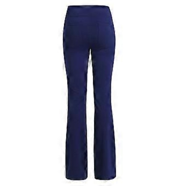 Damernas Fit & Flare Enkla Byxor Mjuka Andningsbara Casual Långa Byxor Hög Midja Sommar Elastisk Midja Knappar (3XL Mörkblå)