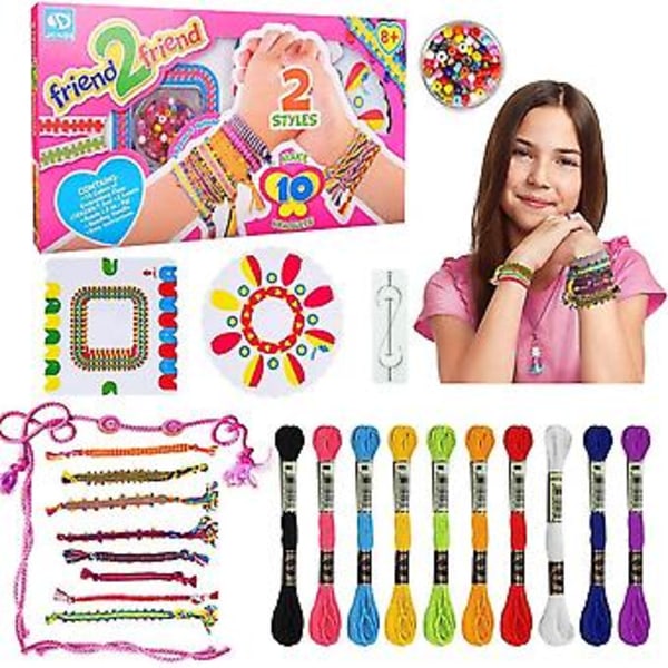 DIY-set för flickor med handgjorda rep, armband, pärlor, flätade leksaker, present (rosa)