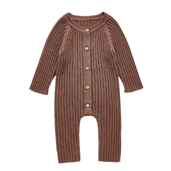 Newborn Baby Bodysuit Long Sleeves Knitted Jumpsuit Comfortable Outfits Clothes For Boys Camel 100CM