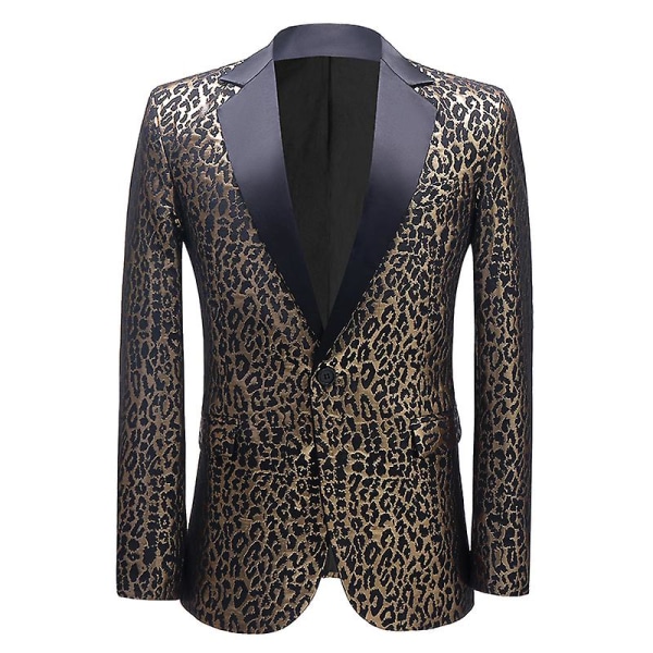 Men's Party Leopard Print Blazer, Notched Lapel Lightweight Suit Jacket Black S