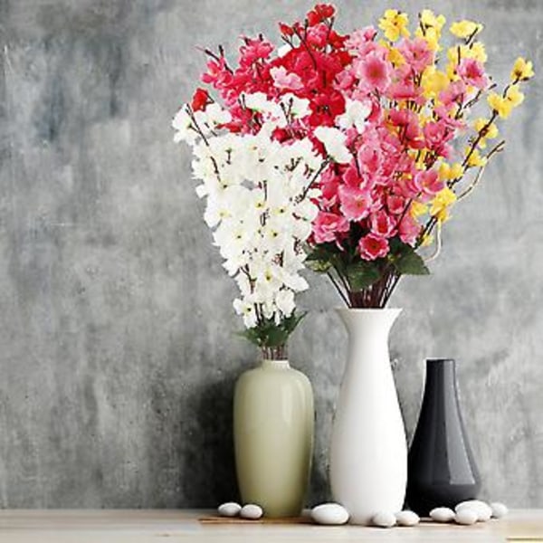 Kunstige ferskenblomstblomster - 57 cm, 7 stilker, plastfalsk blomstergren for hjemmedekorasjon (hvit)
