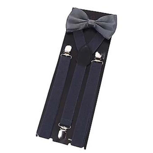 Suspenders med Sløyfe, Heavy Duty Justerbare Elastiske Klips, For Bryllup og Formelle Anledninger (Mørk Grå)