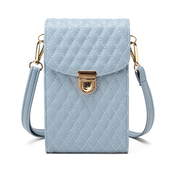 Pu Liten Väska Liten Mini Messenger Bag Mode Rhombus Mobiltelefon Väska Femaleblå