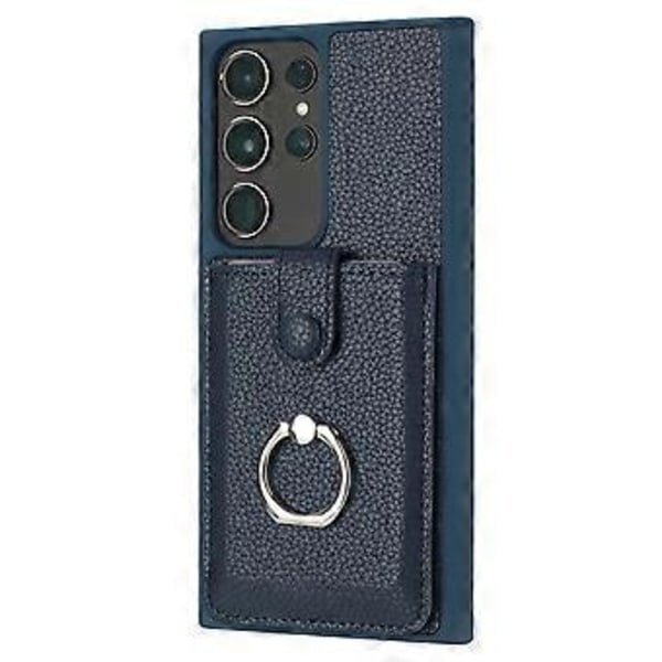 Samsung Galaxy S23 Ultra -kotelolle, korttipaikoilla varustettu nahkainen takakuori piirustuskuviolla ja sormuksella (tyyli C)