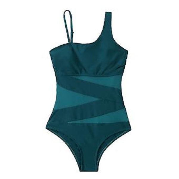 Dames Monokini Mesh Asymmetrisk Skulderstropper Badedragt Høj Udsnit Enkeltdelt Badetøj Badetøj (L Grøn)