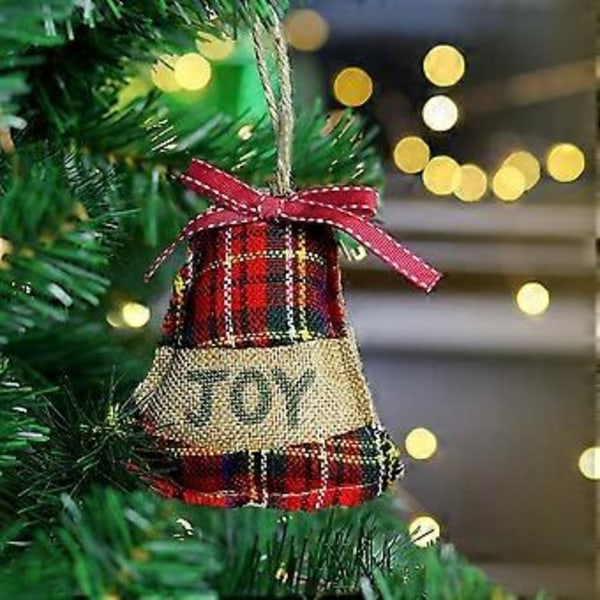 Pakke med røde og sorte buffalo plaid juletræspynt med tartan-syninger, hængende burlap-kugle-klokke-strømpe-hængende dekoration til julefest