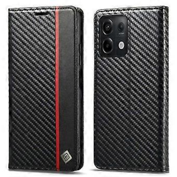LC.IMEEKE Xiaomi Redmi Note 13 Pro 4G/Poco M6 Pro 4G Hiilikuitukuvioinen Suojakotelo Magneettisella Sulkimella (Pystyraita)