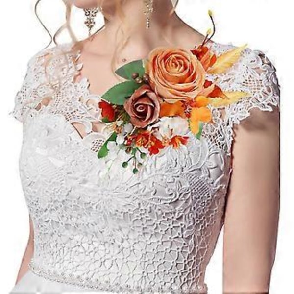 Axelflorer för bröllop, konstgjorda huvudbonader Blommor Simulerad corsage för bröllopsceremoni årsdag bal middagsfest (orange)
