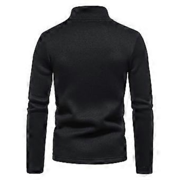 Mænd Halv Zip Høj Hals T-Shirt Langærmet Casual Trøje Base Layer Tops (S Sort)