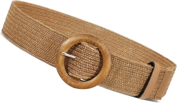 Flettet belte for kvinner, strå, elastisk stretch midjebelte, boho-belter, dame sommer strandkjolebelter