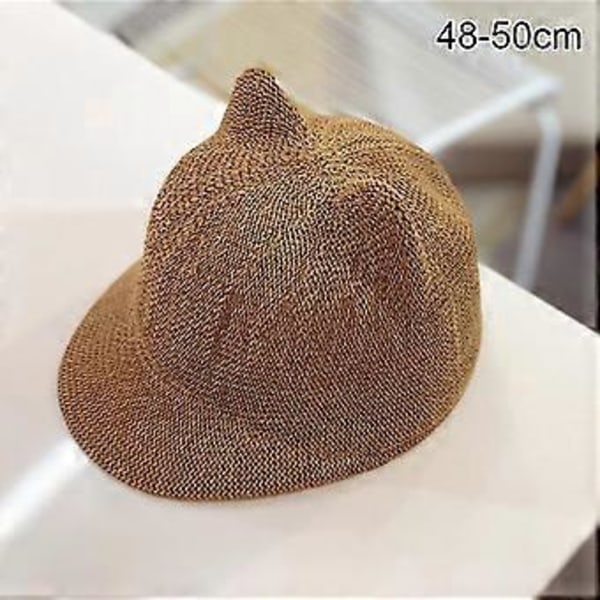 Stråhatt för baby, pojke/flicka, enfärgad sommarhatt, andningsbar med öron, strandhatt för barn, flera färger (Khaki)