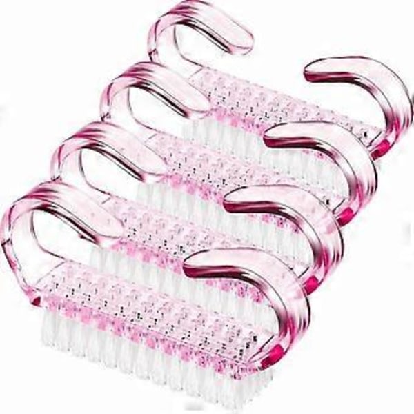 4-pack Handtag Nagelborste Nagel Handgnuggning Rengöringsborste Nagelborstar Plast Rengöringsborste, 6,5 * 2,2 * 1,2 cm (Rosa)