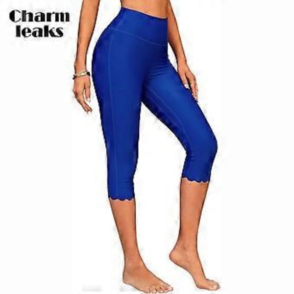 Charmleaks Dambadbyxor Höga i Midjan Badcapris Tights Badshorts Simleggings (M marinblå)