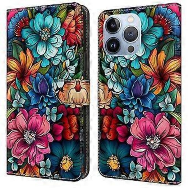 Skal till iPhone 16 Pro Max, mönstertryckt skyddande fodral TPU+PU Läder Flip Telefonfodral (Stil E)